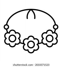 Flower Necklace Vector Outline Icon Isolated On White Background
