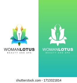  flower with negative space body woman logo. beauty woman lotus for spa logo. colorful rose girl  design two version