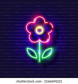 Flower neon icon. Gardening and agriculture concept. Vector sign for design, website, signboard, banner, advertisement.