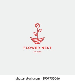 Flower with Nest line art outline logo icon sign design. Vector illustration