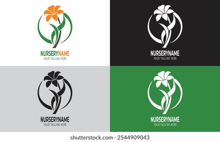 O design do logotipo do viveiro de flores combina elementos florais, cores vibrantes e formas naturais para simbolizar o crescimento, a beleza e a natureza, refletindo a dedicação do viveiro ao cultivo de plantas e flores.