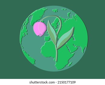 flower on the background of the globe. environmental protection concept.