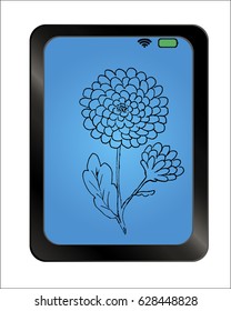 Flower on background plate. Free hand drawn. Vector illustration. 