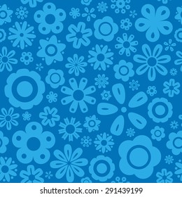 Flower on blue seamless pattern background