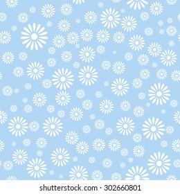 Flower on blue seamless pattern background