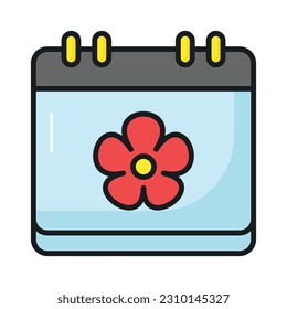 Flor en el calendario que denota el vector de concepto del calendario de primavera en estilo modificable