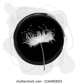 Flor sobre un fondo oscuro en un círculo con manchas detrás. Para imprimir en ropa, pegatinas de marca, para guardar borracheras, íconos.
