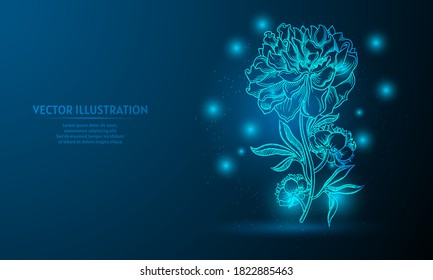 flor sobre un fondo azul oscuro del espacio con estrellas brillantes. Ilustración de las flores