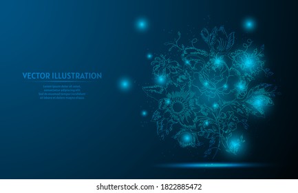flower on a dark blue background of the space with shining stars. The flower stock illustration