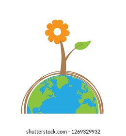 Flower on an Earth pot. Earth day. Vector illustration design