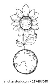Flower on the earth,life concept, vector illustration