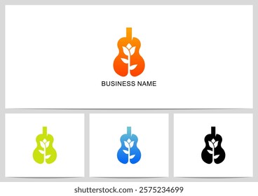 Flower On Guitar Violin Cello Music Logo Design