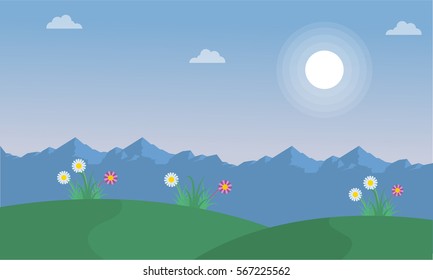 Flower on the hill spring landscape vector art