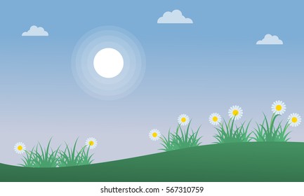 Flower on the hill at spring landscape vector illustration