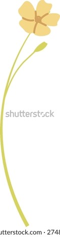 Flower on a long curved stem with four rounded petals and a single leaf, clean linework and gentle shapes. Symbol of growth, nature, and grace suited for wellness. Cartoon vector illustration.