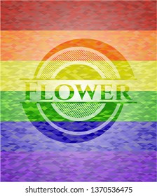 Flower on mosaic background with the colors of the LGBT flag
