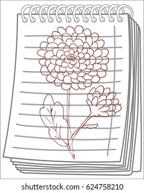 Flower on notebook background. Free hand drawn. Vector illustration. 