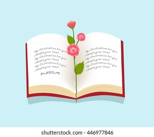 flower on open book vector illustration