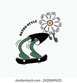 flower on skate board retro style vector