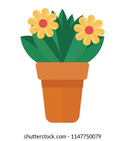 
Flower on a small pot plant representing yellow gerbera 
