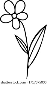 flower on a stem with leaves hand drawn in doodle style. element scandinavian monochrome minimalism simple vector element. plant, summer. design card, sticker, poster icon