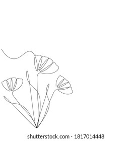 Flower on white background. Continuous line drawing vector illustration