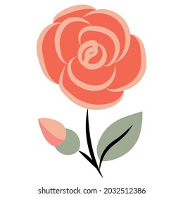 Flower on white background. Isolated design element, floral image old fashion style