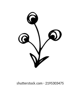 Flower one doodle contour silhouette dark line, no colors, isolated, element design.