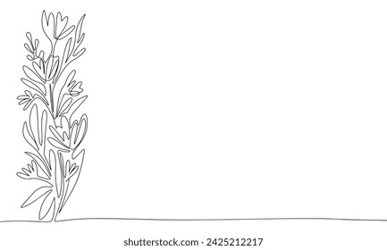 Flower one line continuous line. Line art wedding flower outline banner in minimal style. Hand drawn vector art.