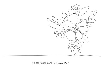 Flower one line continuous. Line art Flower isolated on transparent background. Hand drawn vector art.