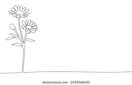 Flor una línea continua. Flor aislada sobre fondo transparente. Dibujado a mano arte vector.