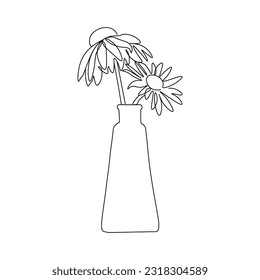 Flower one line drawing art. Continuous line drawing flowers in a vase. Concept hand drawing sketch line.