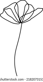 Flower One Line Drawing. Continuous Line of Simple Flower Illustration. Abstract Contemporary Botanical Design Template for Minimalist Covers, t-Shirt Print, Postcard, Banner 