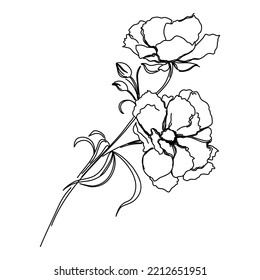 Flower One Line Drawing. Floral Minimalistic Style. Nature Symbol. Botanical Print. Continuous Line Art. Flowers Print. Minimalist Botanical Drawing. Vector EPS 10.