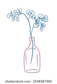 Flor em uma linha em um vaso. desenho de mão. Não AI, ilustração Vetorial.