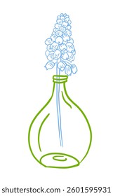 Flower in one line in a vase. hand drawing. Not AI, Vector illustration.