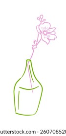 Flower in one line in a vase. hand drawing. Not AI, Vector illustration.
