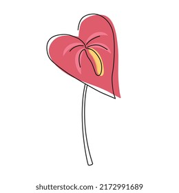 Flower one line vector illustration. Anthurium hand drawing illustration silhouette contour print.	
