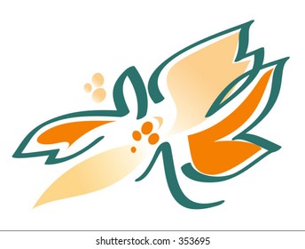 Flor en naranja y verde - ilustración vectorial - clipart