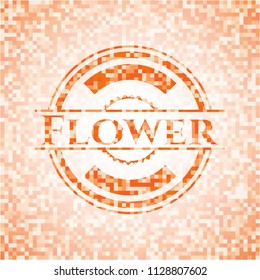 Flower orange mosaic emblem with background