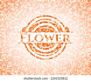 Flower orange tile background illustration. Square geometric mosaic seamless pattern with emblem inside.