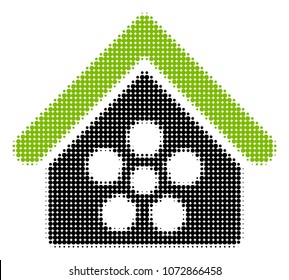 Flower Orangery halftone vector pictogram. Illustration style is dotted iconic Flower Orangery icon symbol on a white background. Halftone matrix is round items.