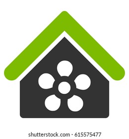 Flower Orangery vector icon. Flat bicolor eco green and gray symbol. Pictogram is isolated on a white background. Designed for web and software interfaces.