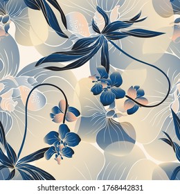 Flower Orchid. The Orchid Plant. Seamless Vector Pattern With Flowers. Hand Drawing.