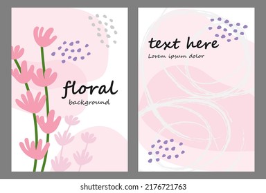 Flower with organic shape background vector set. Floral, abstract freeform pattern art collection. Summer, spring nature blossom template. Vibrant artistic paint element design backdrop illustration.