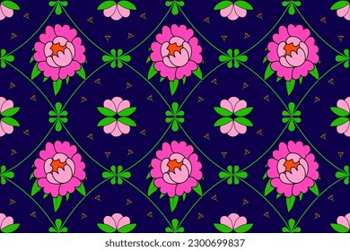 Patrón de las flores orientales Étnicas sin fisuras. Diseño para textil, cortina, alfombra, papel pintado, ropa, envoltura, Batik, tela,Estilo de bordado de ilustración vectorial.