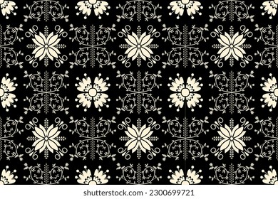 Flores de estilo étnico oriental tradicional. Patrón sin foco. Diseño para textil, cortina, alfombra, papel pintado, ropa, envoltura, Batik, tela,Estilo de bordado de ilustración vectorial.