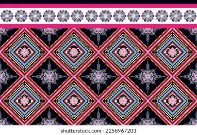 Flower oriental pattern traditional Design for background,carpet,wallpaper,clothing,wrapping,Batik,fabric,Vector embroidery style, colorful, indan, mexican. 