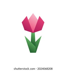 Flower Origami Gradient Flat Icon Logo Illustration Vector Isolated. Origami and Paper Craft Icon-Set. Suitable for Web Design, Logo, App. 
