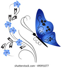 Flower ornament with blue butterfly